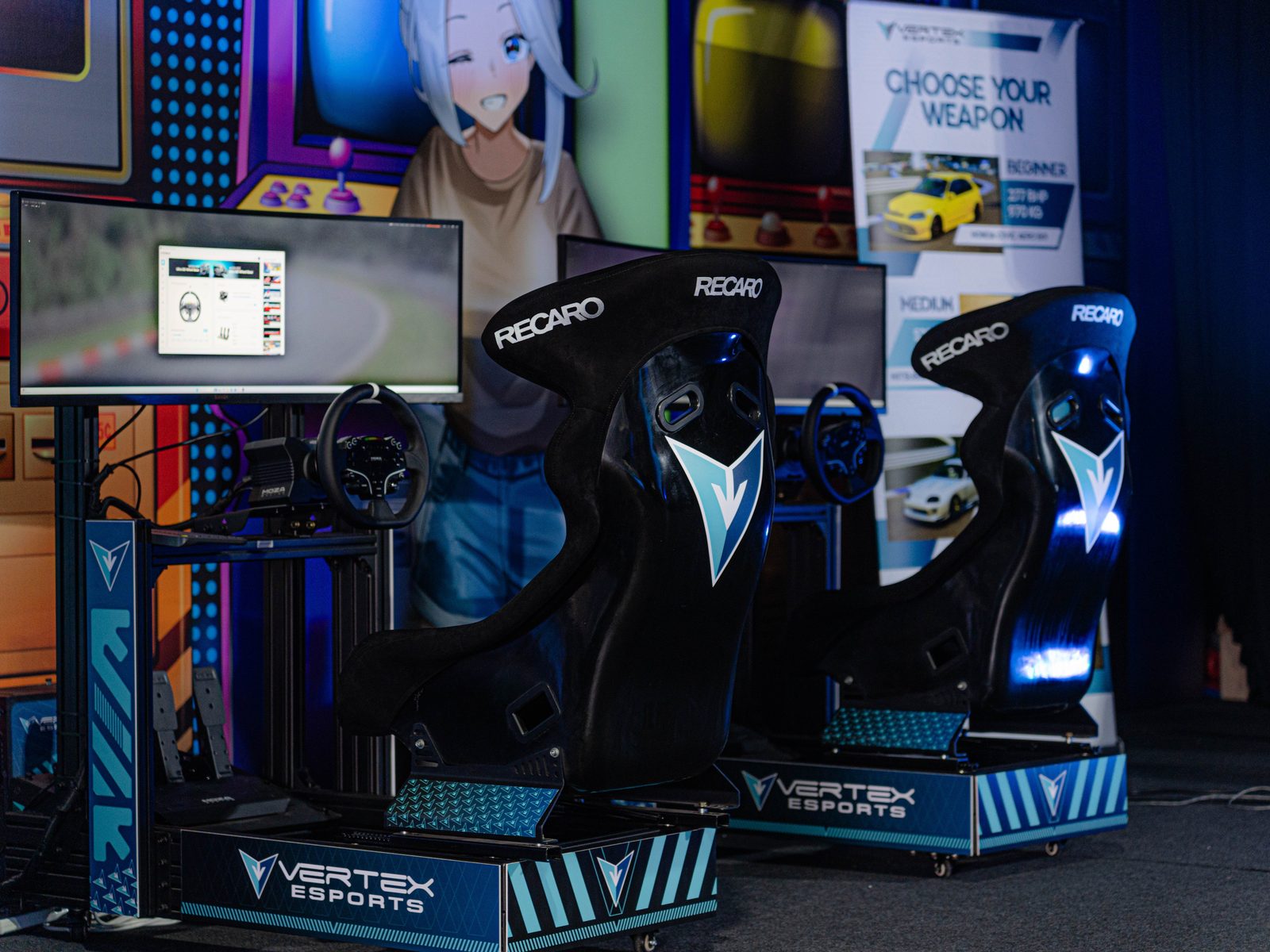 Pro-grade Recaro racing simulators branded for Vertex Esports